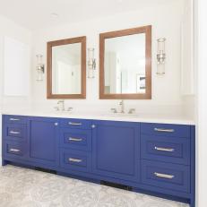 Blue Vanity and Square Mirrors