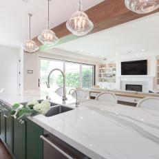 Open Plan Kitchen With Green Island