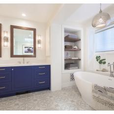Bohemian Bathroom With Blue Vanity