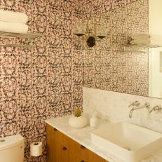 Guest Bathroom With Pink Wallpaper