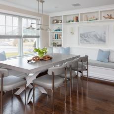 Coastal White Dining Room With Gray Table
