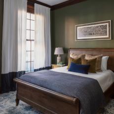 Olive Green Traditional Bedroom With Blue Pillow