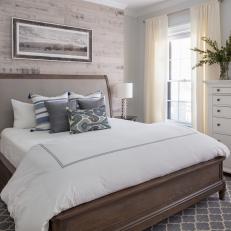 Gray Transitional Bedroom With Rustic Paneling