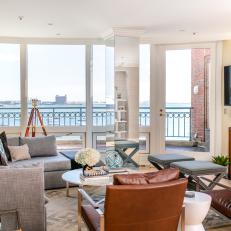 Neutral Transitional Living Room With Harbor View