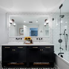 Black and White Bathroom With Sunflower