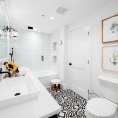 Black and White Bathroom With Desert Art