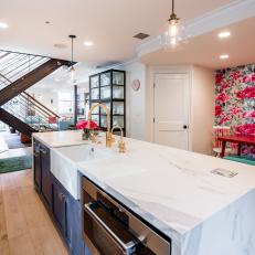 Eat In Kitchen With Pink Floral Wallpaper
