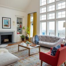 Multicolored Living Room With Yellow Curtains