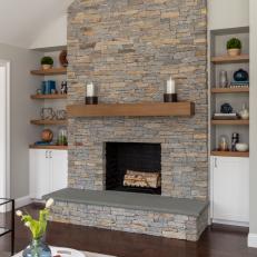 Stone Fireplace With Floating Mantel
