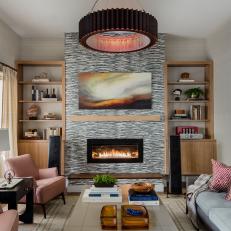 Contemporary Neutral Living Room With Pink Armchairs