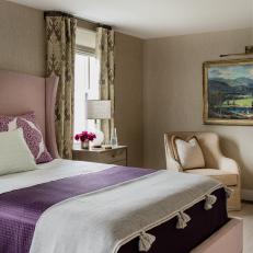 Neutral Transitional Bedroom With Purple Duvet