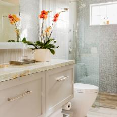 Silver Spa Bathroom With Orange Orchid