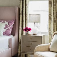 Neutral Upholstered Bedroom With Pink Bed