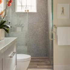 Silver Bathroom With Orange Orchid