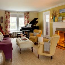 Yellow Transitional Sitting Room With Cello