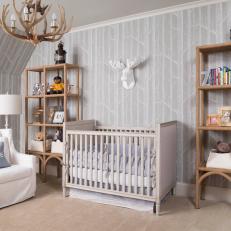 Neutral Contemporary Nursery With Antler Chandelier