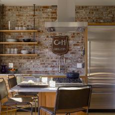 Contemporary Kitchen With Exposed Brick