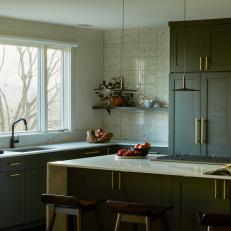 Contemporary Chef Kitchen With Olive Cabinets