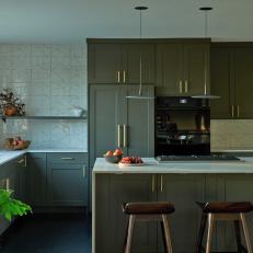 Contemporary Kitchen With Green Cabinets