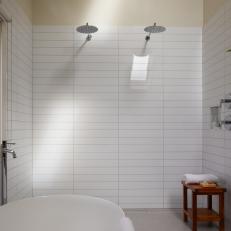 Bathroom With Long White Tiles