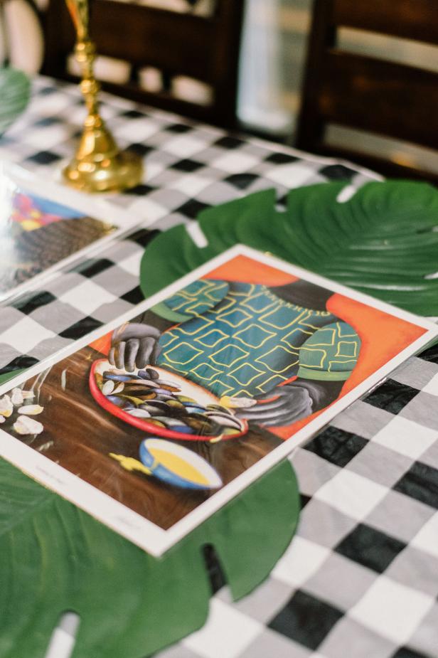 Palm Leaves, Laminated Gullah Artwork as Place Setting on Dining Table