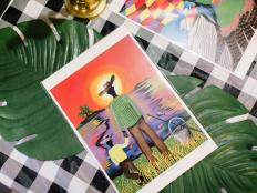 Vibrant Gullah Culture Artwork Displayed on Table Vignette in Home