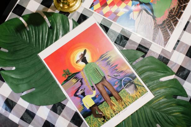 Vibrant Gullah Culture Artwork Displayed on Table Vignette in Home