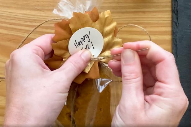 Assemble the tag with the leaves on the bottom, cardstock on top, and string together with twine. Affix the tag to a cute treat bag and gift this little bit of fall to someone special.