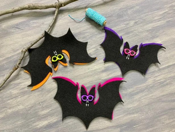 Repeat the process and create other bats with different pops of color to fill up your branch!