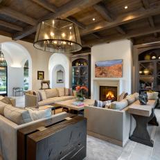 Mediterranean Living Room With Coffered Ceiling