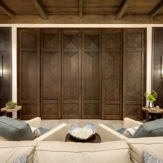 Mediterranean Sitting Room With Wood Folding Doors