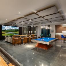 Game Room With Blue Pool Table
