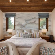 Contemporary Bedroom With Blue Gray Mural