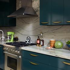 Contemporary Kitchen With Dark Blue Cabinets