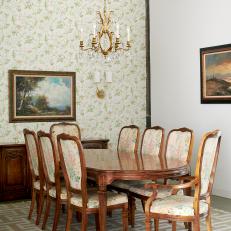 Loft Dining Room With Floral Wallpaper