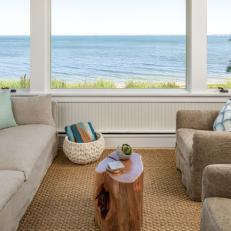 Beachfront Sun Porch With Tree Trunk Table