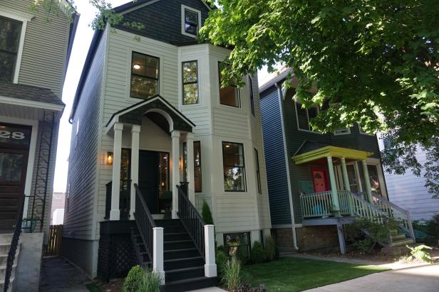 Renovated front exterior as seen on HGTV's Windy City Rehab.