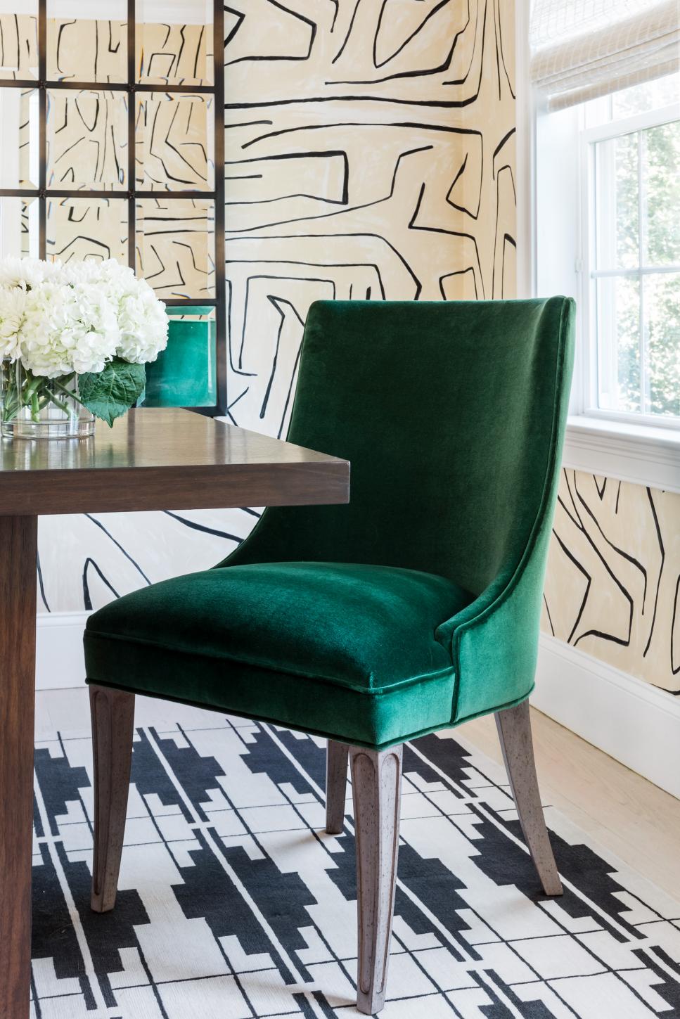 Dining Room With Green Velvet Dining Chair | HGTV