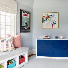 Contemporary Kids Room With Blue Dresser