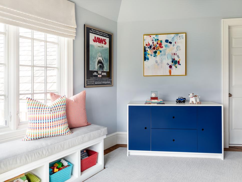 Contemporary Kids Room With Blue, Kids Room Dresser