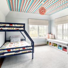 Contemporary Kid's Room With Geometric Ceiling