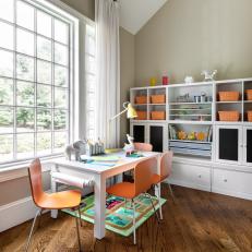 Contemporary Playroom With Orange Chairs