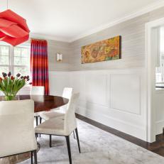 Contemporary Dining Room With Red Pendant