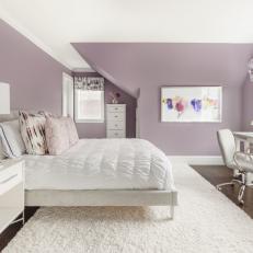 Purple and White Teen Bedroom With Desk