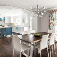 Kitchen and Breakfast Room With Chandelier