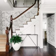 White Foyer With Silver Wallpaper