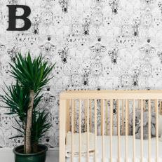 Black and White Nursery With Jungle Animal Wallpaper