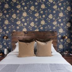 Blue Contemporary Bedroom With Floral Wallpaper