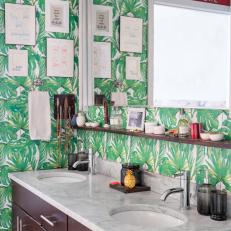 Green Bathroom With Jungle Wallpaper