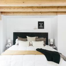 Rustic Contemporary Bedroom With Black Headboard